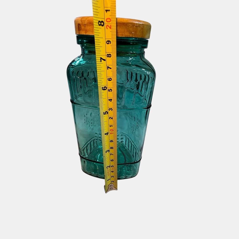 Vintage Turquoise Triangle Shaped Set Of Three Canister Set With Embossed Design - Picture 5 of 10